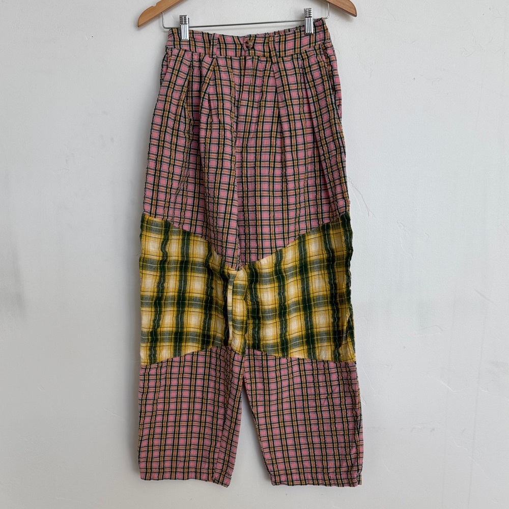 BDG Pink and Yellow Plaid Wide Leg Pants